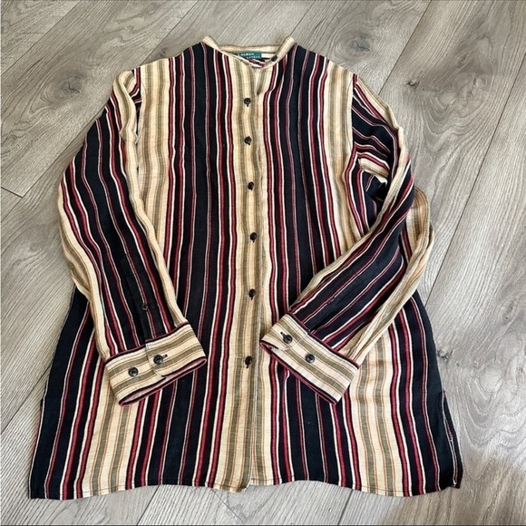 Lauren Ralph Lauren Tops Women Silk Linen blend Striped Button long sleeve shirt - Picture 1 of 10